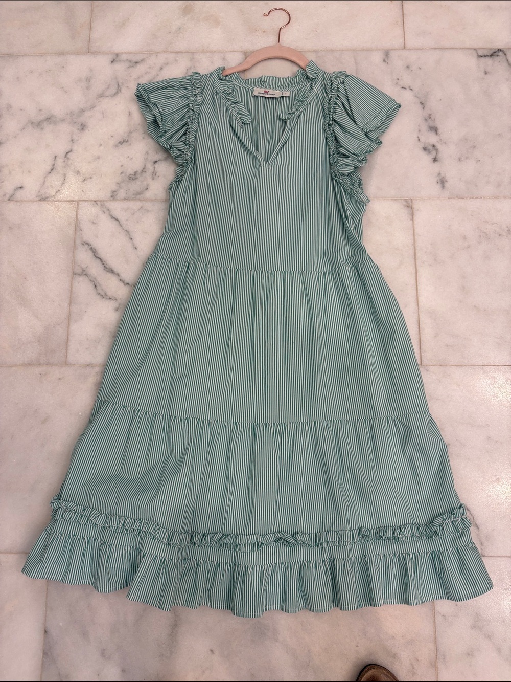 Light Green Striped Ruffle Midi Dress - Unbranded
